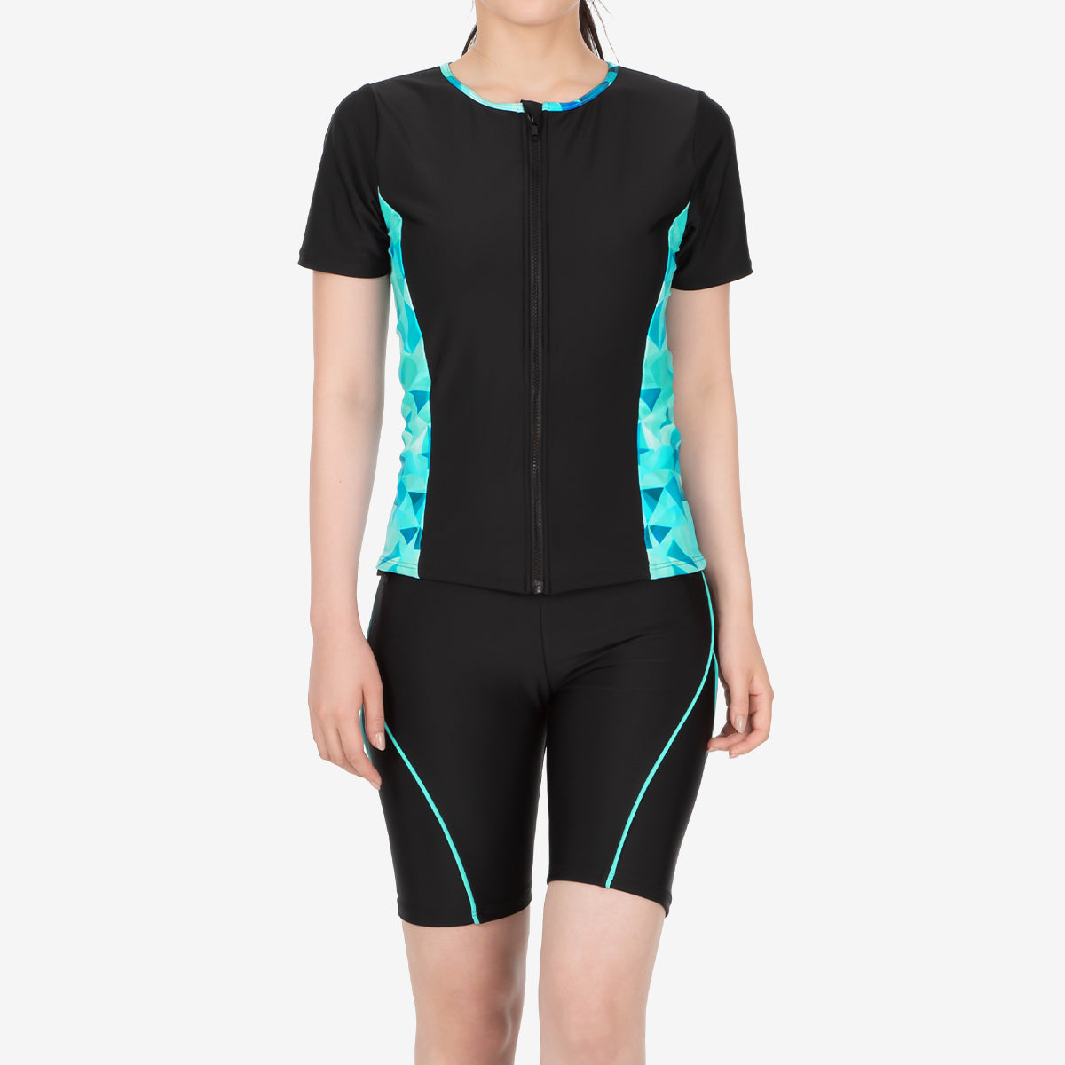 SPOXIA フィットネス水着 ポリゴンスタイル(グリーンブルー)|カラダノミライ自然通販【公式】